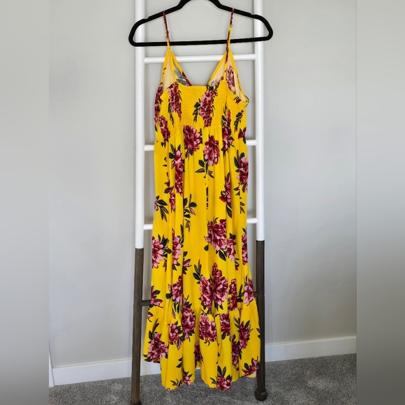 Pacific Vibes Floral Yellow Pink Hi-Lo Maxi Dress Size L Boho Feminine Beachy - Picture 5 of 13